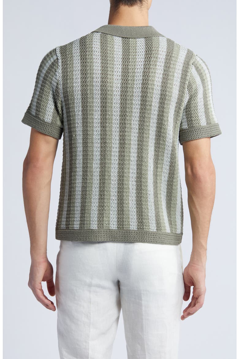 Crochet Stripe Short Sleeve Button-Up Cotton Sweater, Alternate, color, DRIED CACTUS COMBO