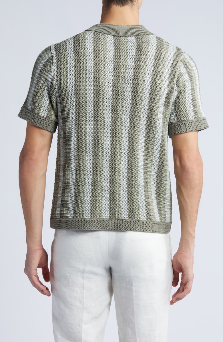 Vince Crochet Stripe Short Sleeve Button-Up Cotton Sweater, Alternate, color, 