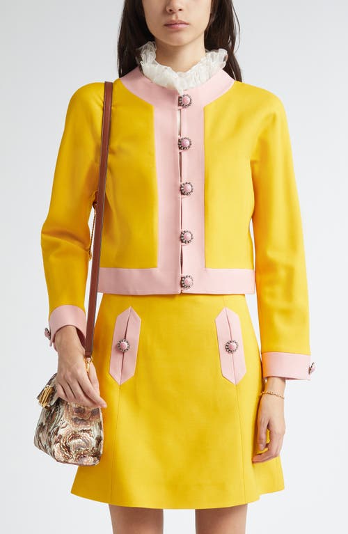 Valentino Bi-color Crystal Crepe Crop Jacket In Pale Rose