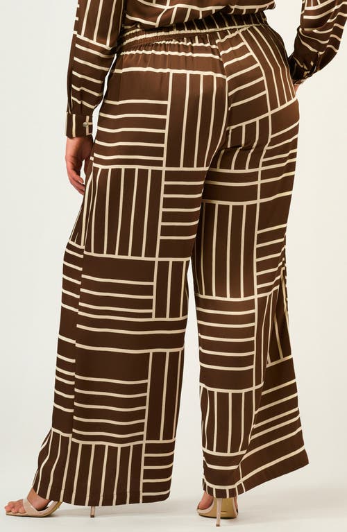 Estelle Josie Geo Stripe Satin Pants In Brown