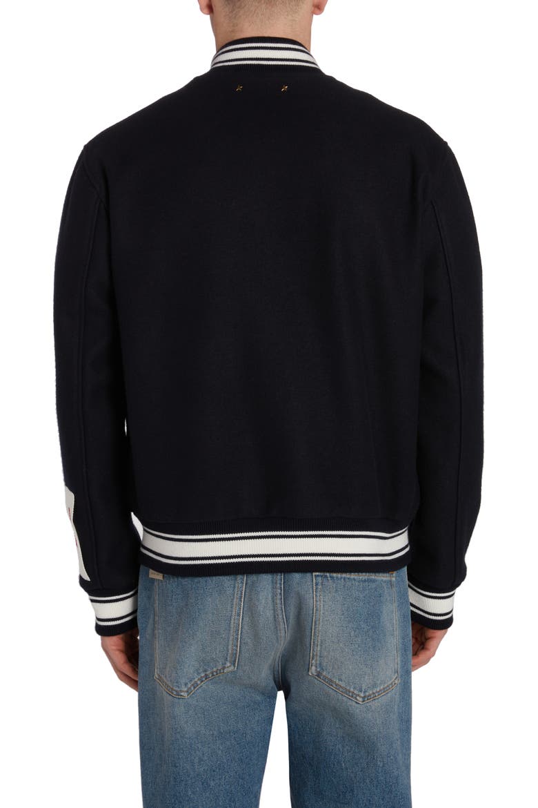 Logo Emboidered Wool Varsity Jacket, Alternate, color, DARK BLUE