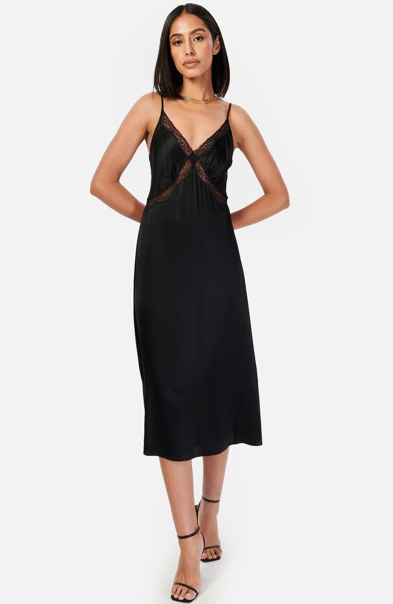 CAMI NYC Marilyn Lace Trim Silk Midi Slipdress, Alternate, color,