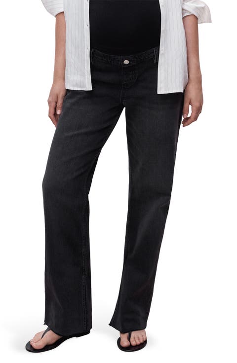 Over the Bump Raw Hem Straight Leg Maternity Jeans