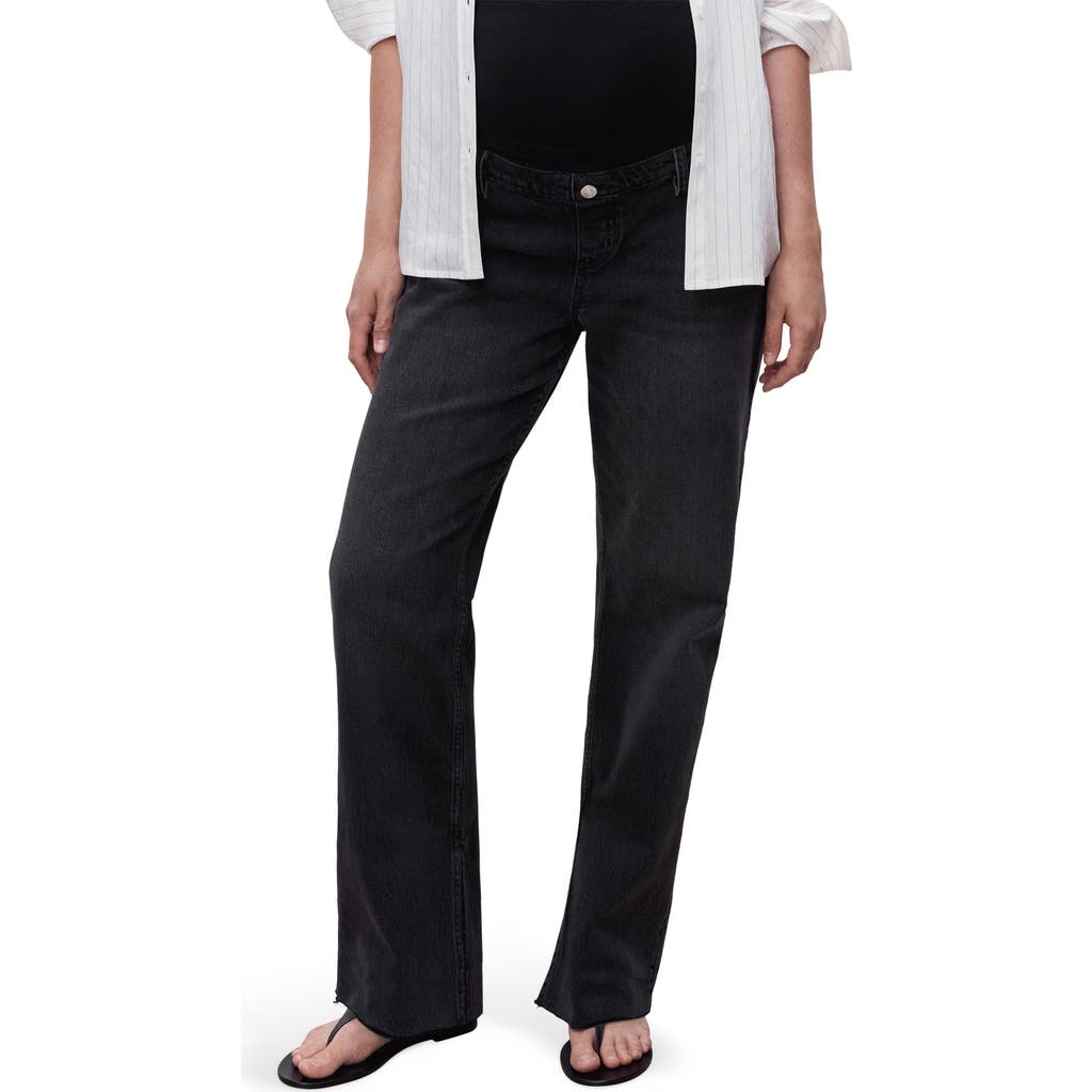 Mango Over The Bump Raw Hem Straight Leg Maternity Jeans In Black