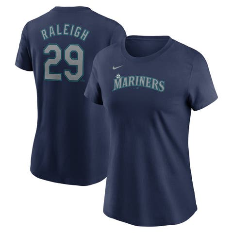 Women's Nike Cal Raleigh Navy Seattle Mariners Fuse Name & Number T-Shirt