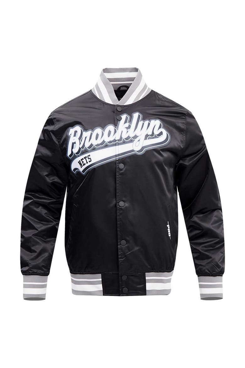 Men's Pro Standard Black Brooklyn Nets Script Tail Full-Snap Satin Varsity Jacket, Alternate, color, Black