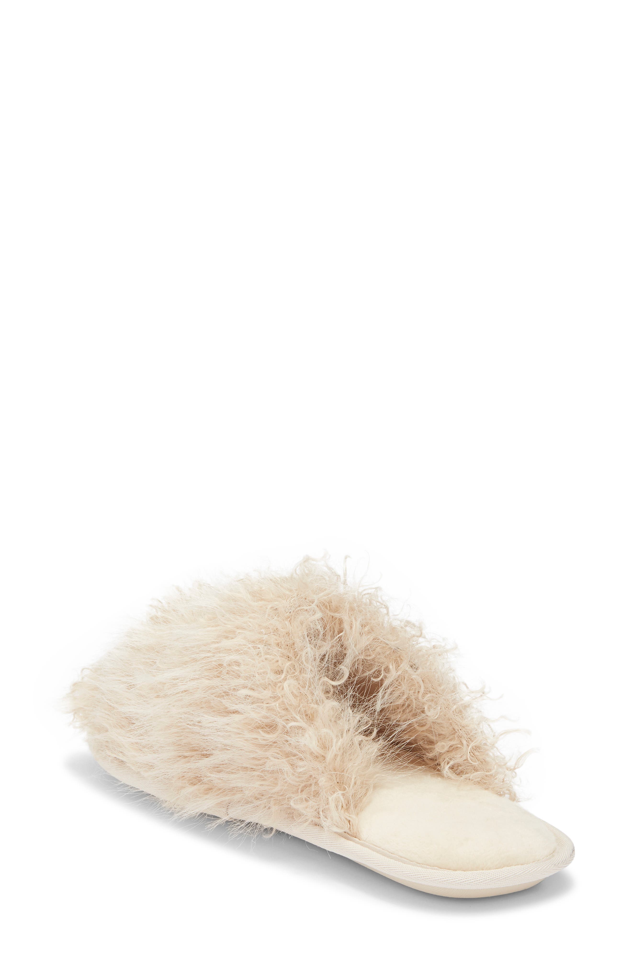 Rebecca Minkoff James Faux Fur Scuff Slipper, Alternate, color, Tan
