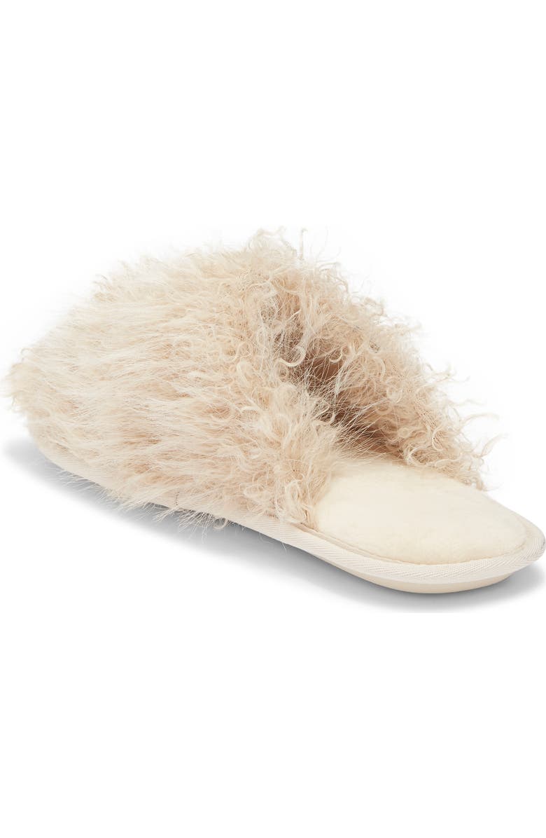 Rebecca Minkoff James Faux Fur Scuff Slipper, Alternate, color, Tan