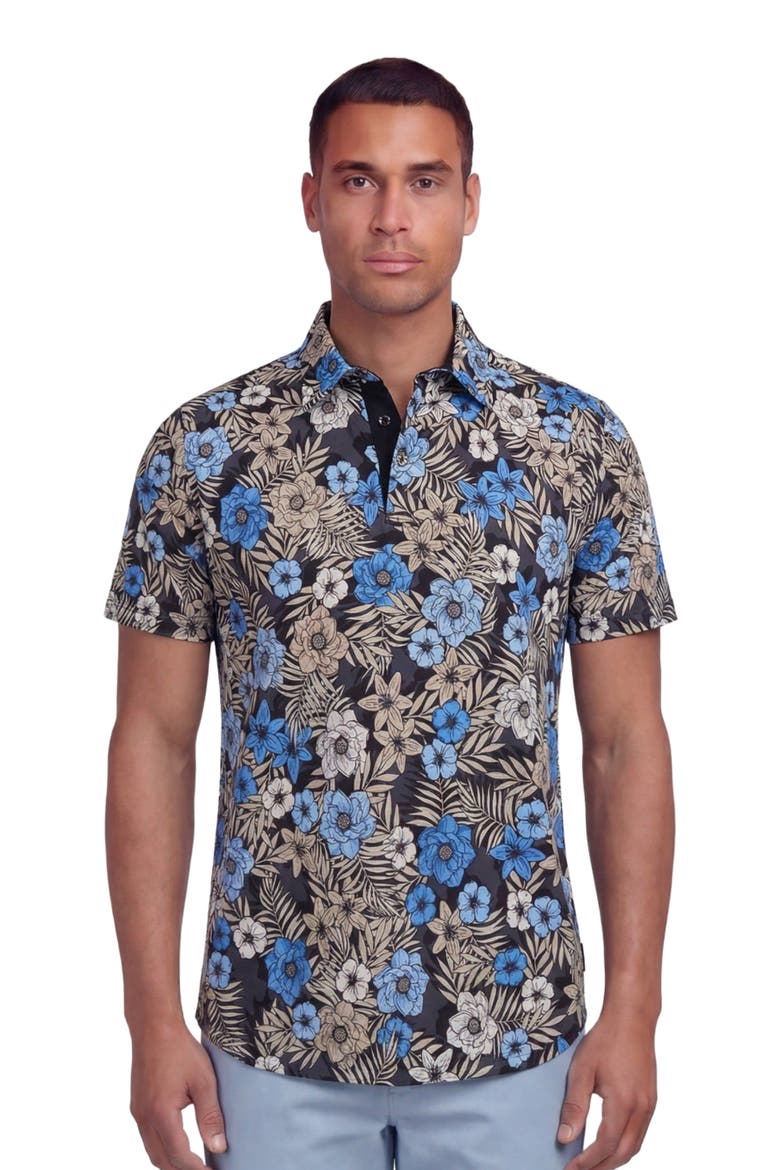 Tropical Mix Mens Knit Polo, Main, color, TROPICAL MIX BLACK