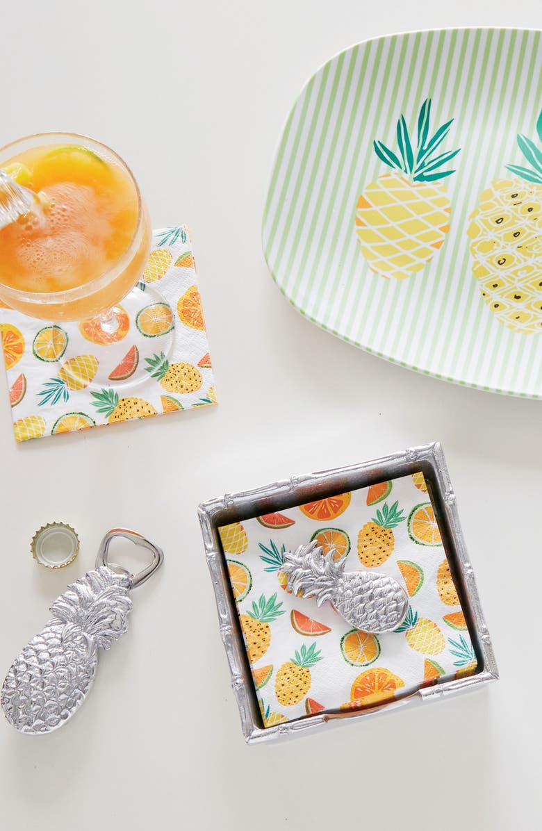 Mariposa Tropical Pineapple Napkin Box Set, Alternate, color, Silver