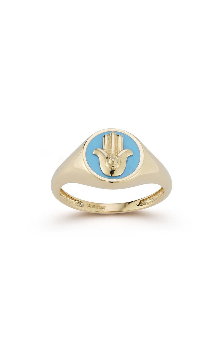 Ember Fine Jewelry 14K Gold Turquoise Hamsa Signet Ring, Main, color, 