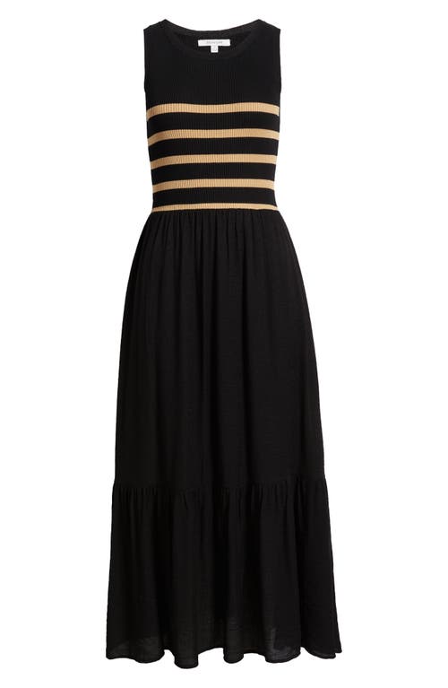 Zoe And Claire Mixed Media Stripe Bodice Sweater Dress In Black