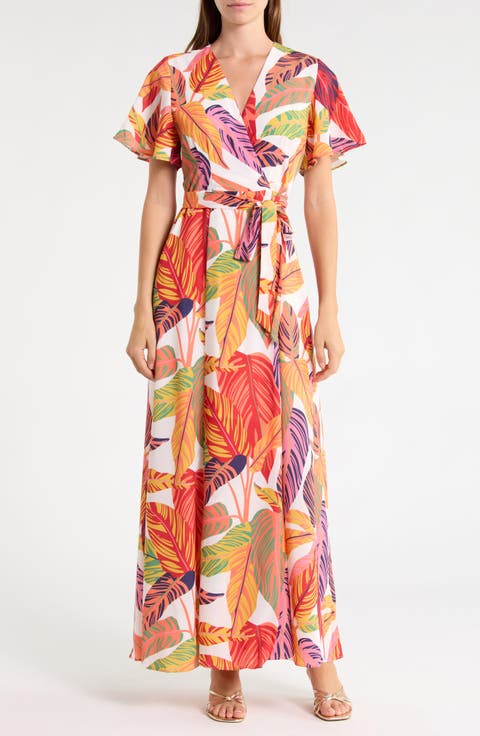 Flutter Sleeve Maxi Wrap Dress