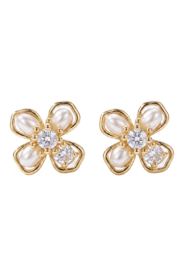 Indu Flower Studs, Alternate, color, Gold