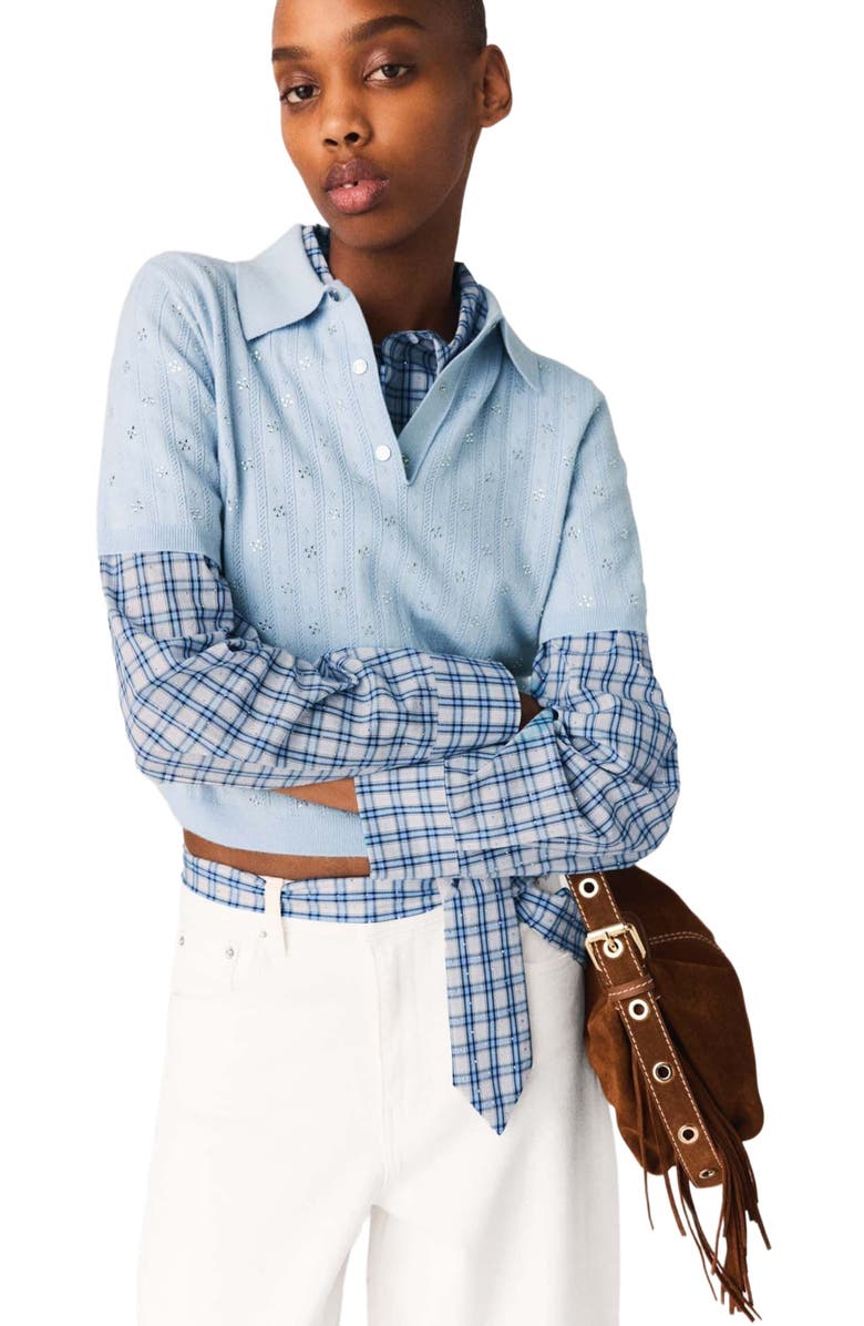 maje Cropped sweater with rhinestones, Alternate, color, Blue Sky