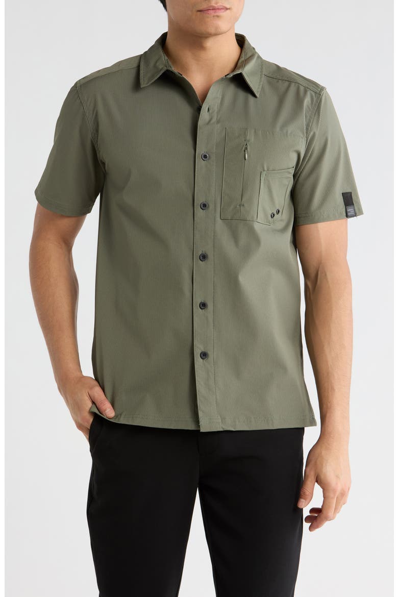 Water Resistant Technical Short Sleeve Button-Up Shirt, Main, color, OLIVE
