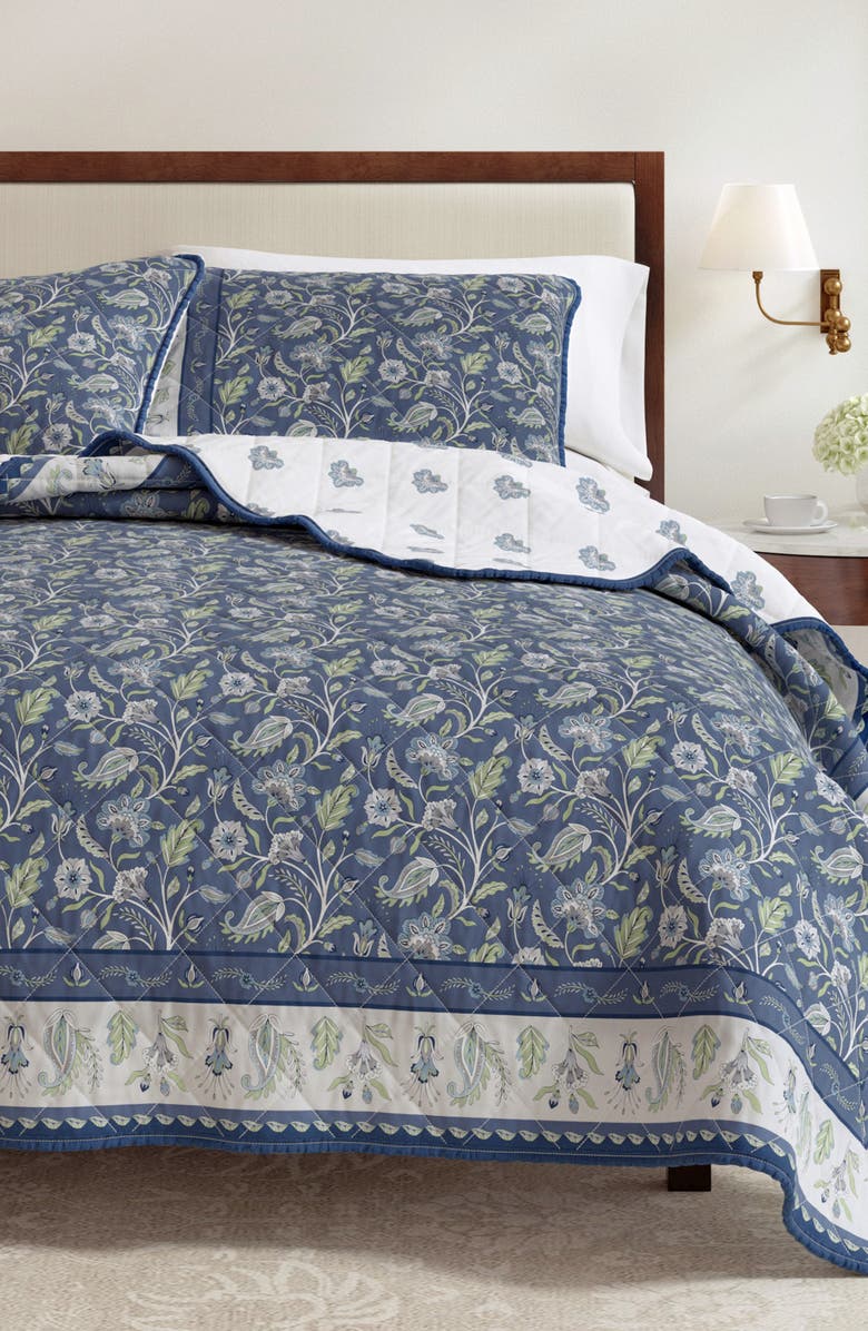 Woven & Weft Boho Floral Print Cotton Quilt & Shams Set, Alternate, color, Regal Garden - Blue