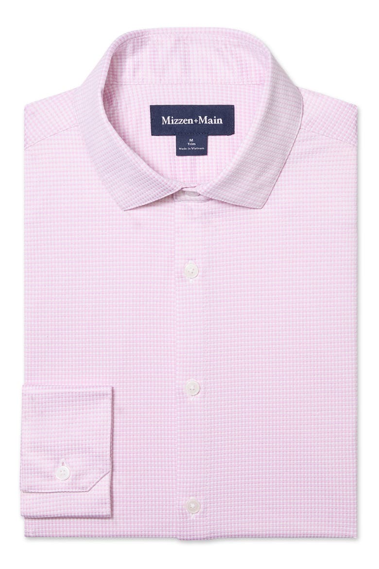 Haylard Trim Fit Pink Gingham Textured Knit Button-Up Shirt, Alternate, color, PINK SALT PETER GINGHAM