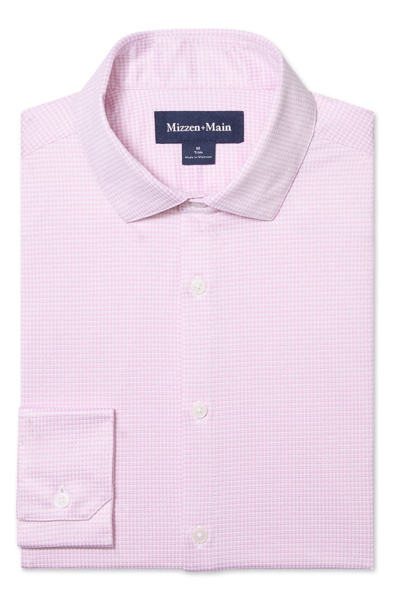Mizzen+Main Haylard Trim Fit Pink Gingham Textured Knit Button-Up Shirt, Alternate, color,