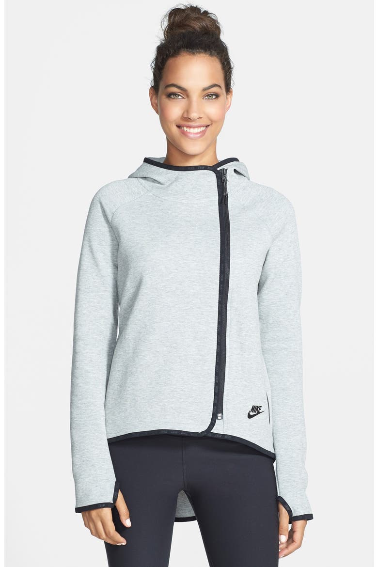 'Tech' Hooded Fleece Jacket, Main, color, DARK GREY HEATHER