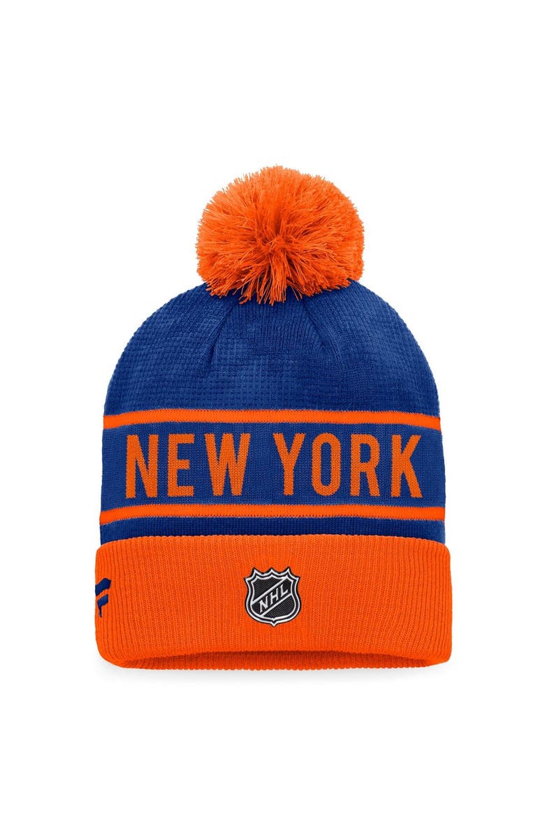 FANATICS Men's Fanatics Branded Blue/Orange New York Islanders Authentic Pro Alternate Logo Cuffed Knit Hat with Pom, Alternate, color, 