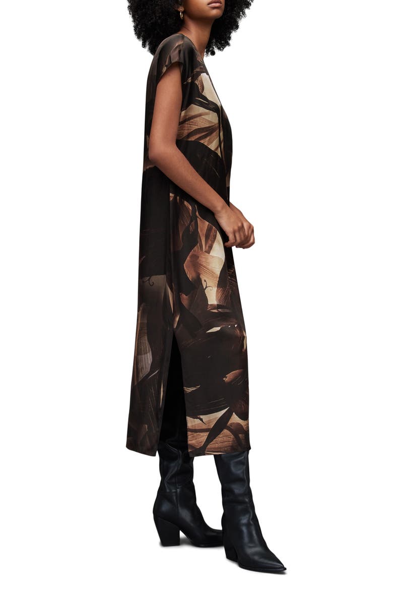 Etta Iris Floral Print Maxi Dress, Alternate, color, COFFEE BROWN