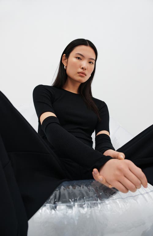 Two Lines By Marcella Stockholm Slit Sleeve Rib Top In Black
