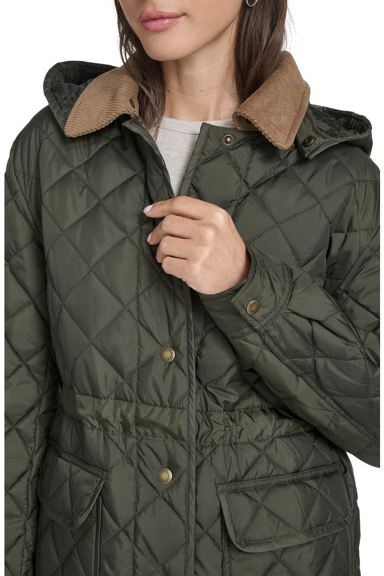 Diamond Quilted Hooded Long Coat, Alternate, color, OLIVE