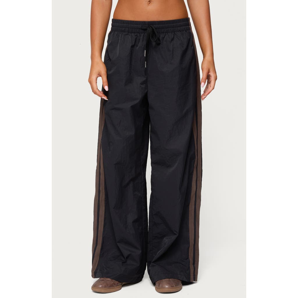 Edikted Kieran Stripe Nylon Track Pants In Black