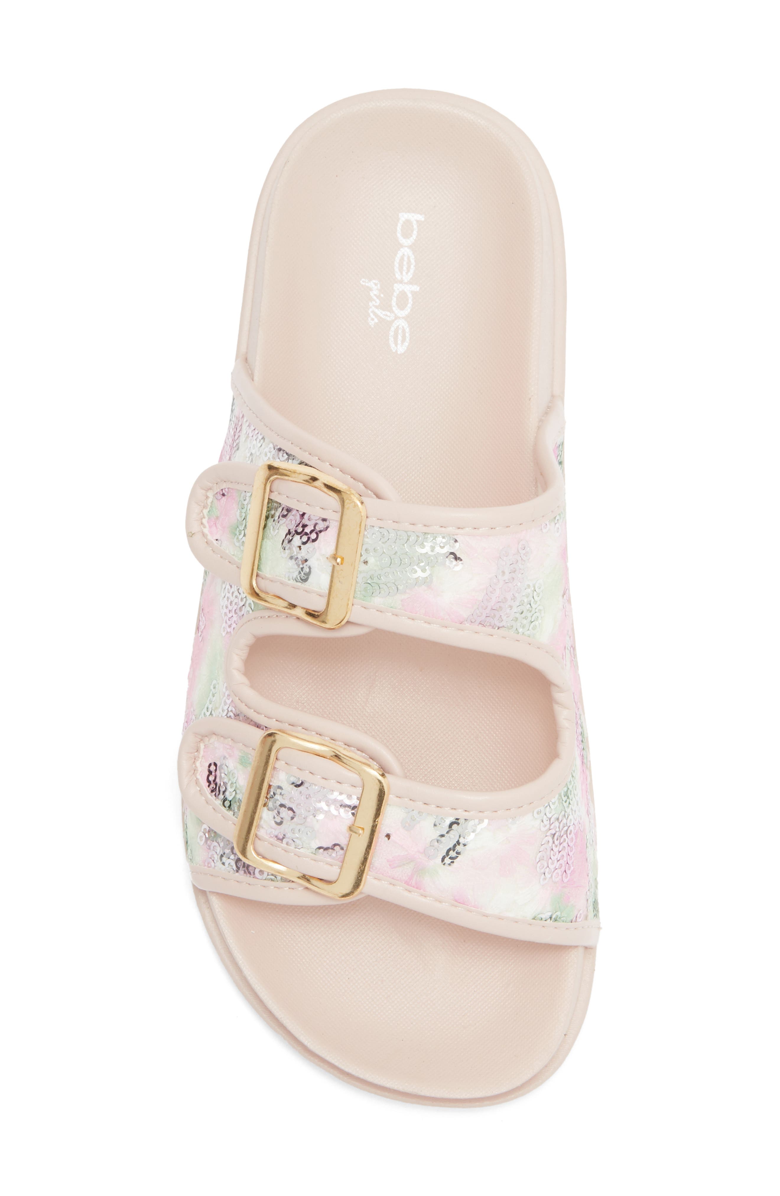 bebe Kids' Double Strap Slide Sandal, Alternate, color, White Multi