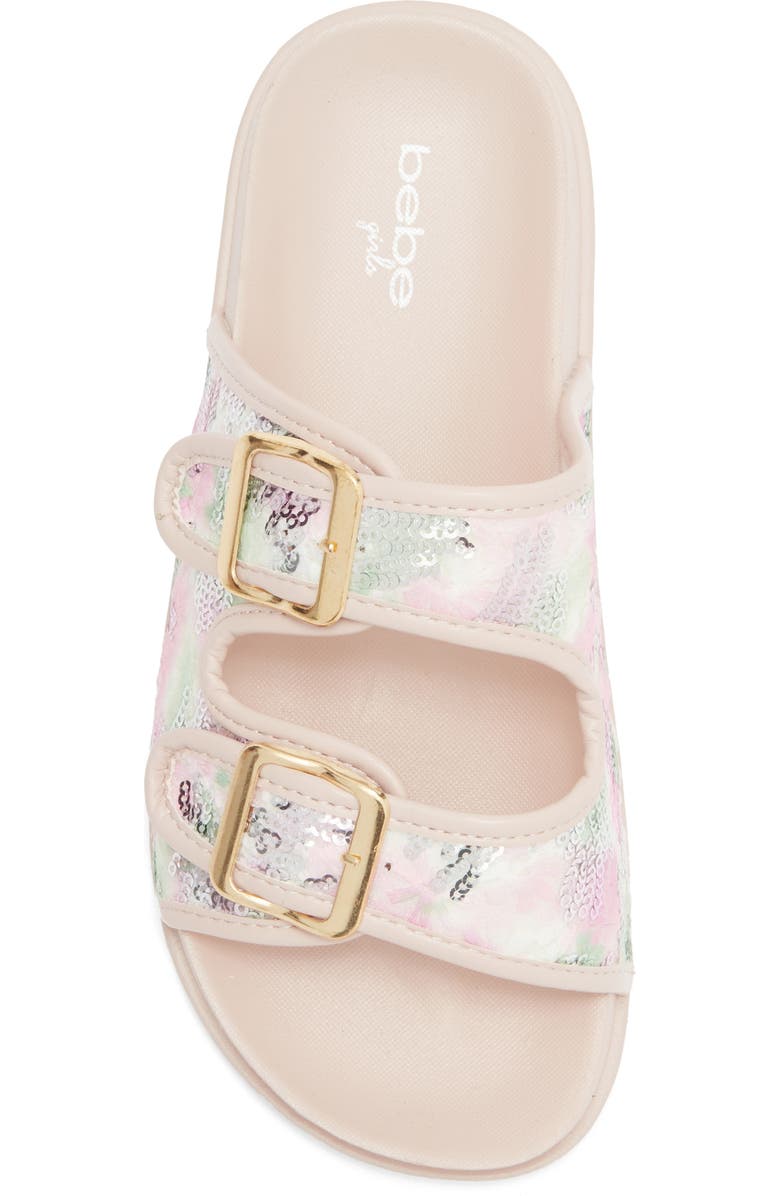 bebe Kids' Double Strap Slide Sandal, Alternate, color, White Multi