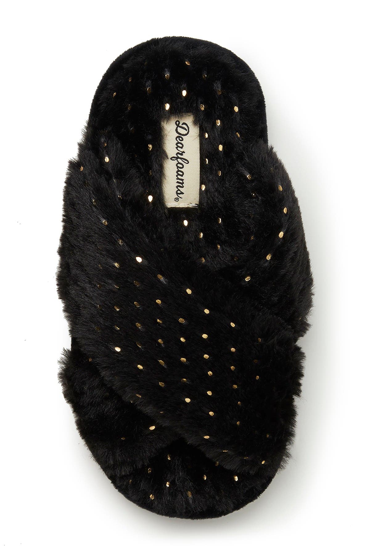 DEARFOAMS Ava Faux Fur Sparkle Crossband Slipper, Alternate, color, 