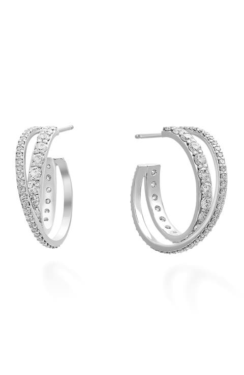 Pavé Diamond Crossover Hoop Earrings