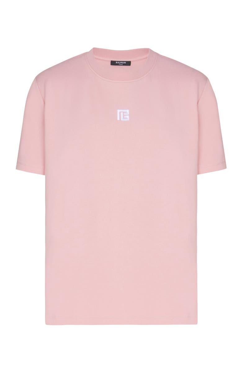 Balmain T-shirt with embroidered logo, Alternate, color, Pink