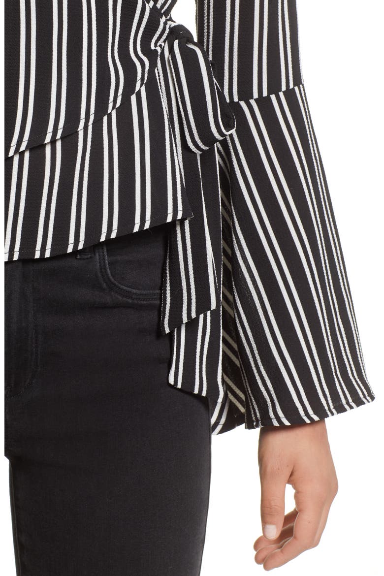 Bell Sleeve Wrap Top, Alternate, color, BLACK/WHITE STRIPE