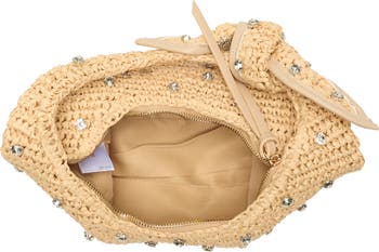 Jessa Crystal Embellished Raffia Shoulder Bag