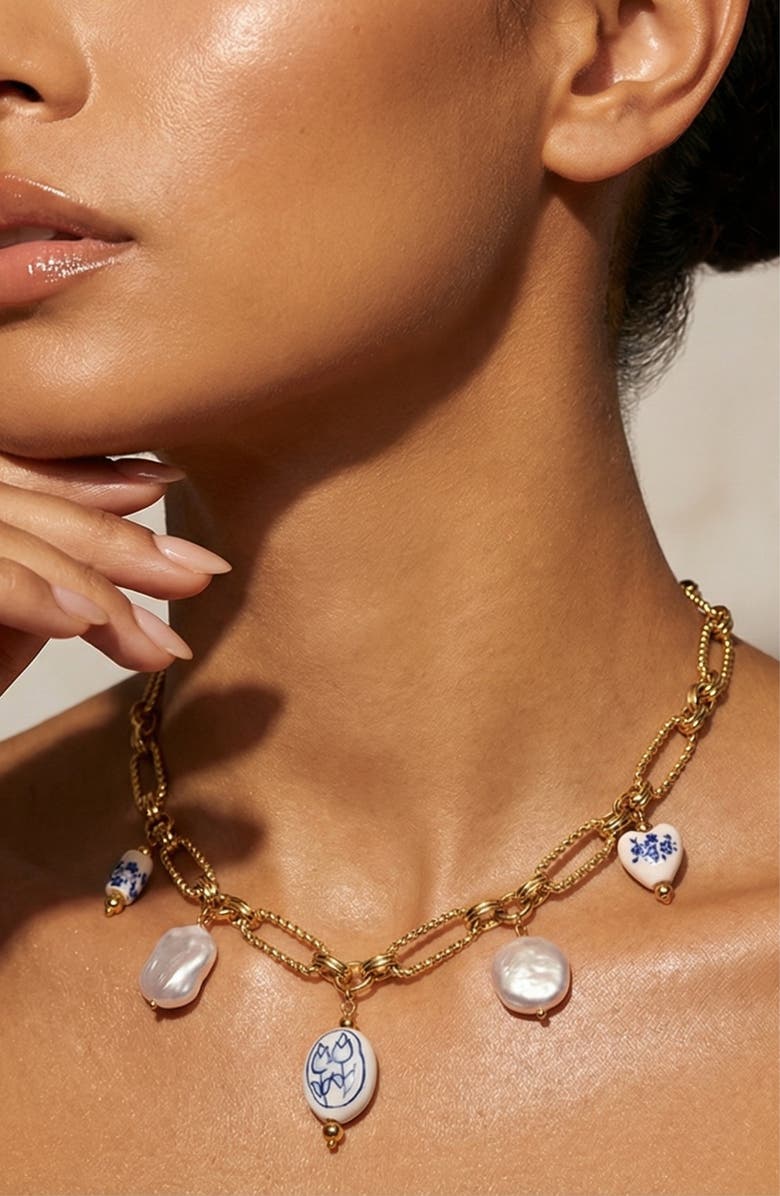 MacRae & Co. Faux Pearl Charm Necklace, Alternate, color, Gold