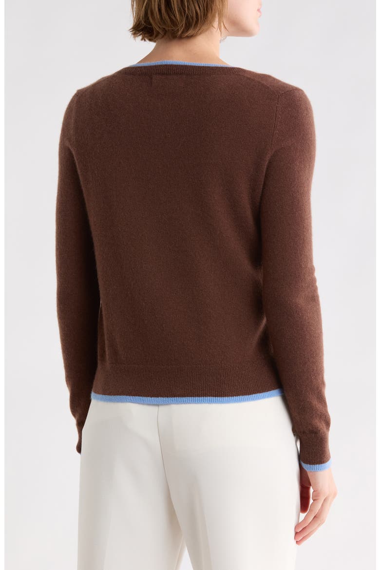 Tipped Cashmere Cardigan, Alternate, color, COFFEE BROWN / SANTAL BLUE