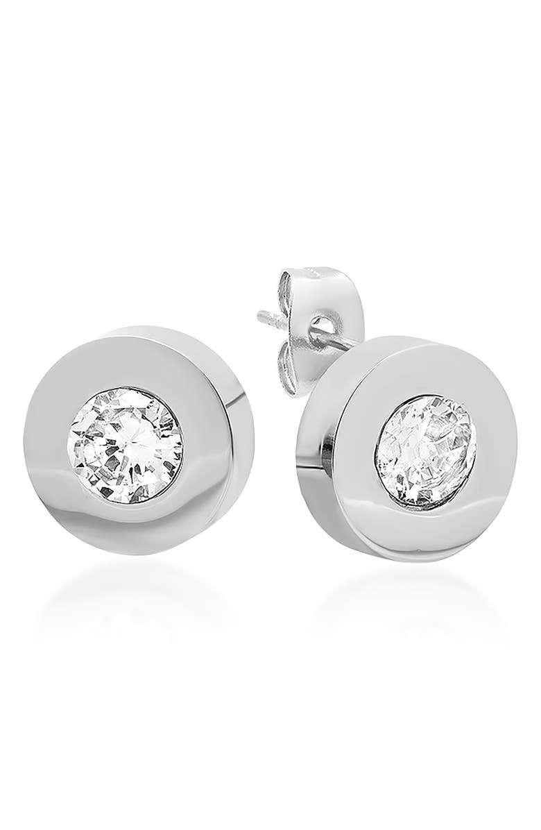 HMY JEWELRY Swarovski Crystal Embellished Stud Earrings, Main, color, Metallic