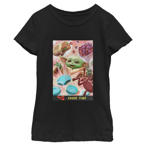 Girl's Star Wars The Mandalorian and Grogu The Child Snack Time Comic Art  Graphic T-Shirt