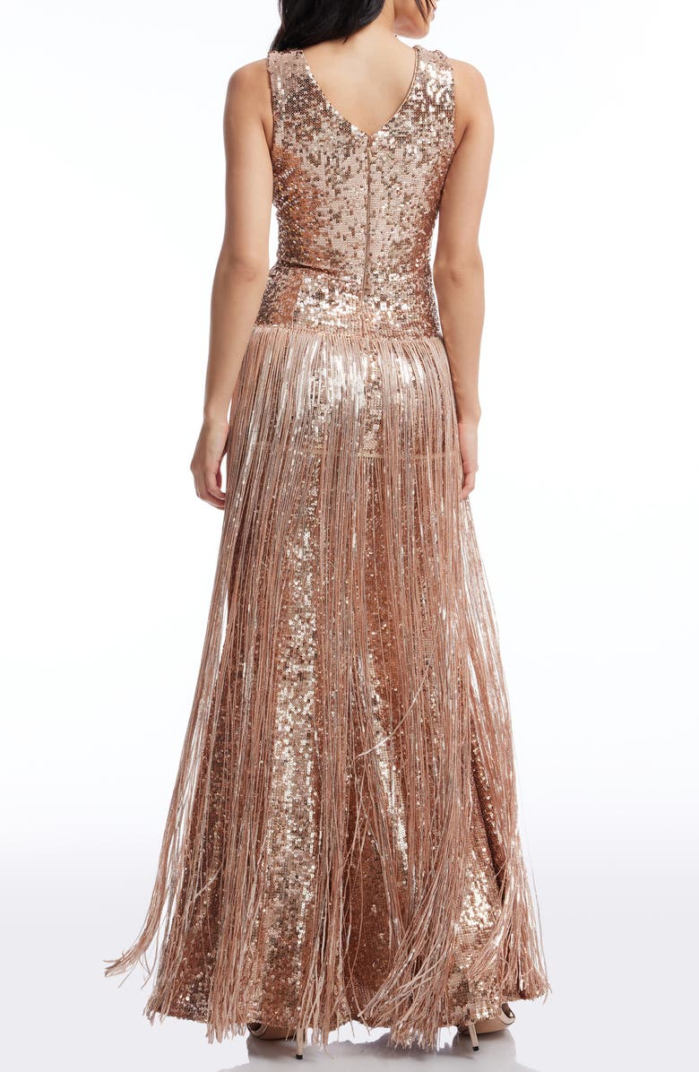Dress the Population Reign Sequin & Metallic Fringe Gown, Alternate, color, 
