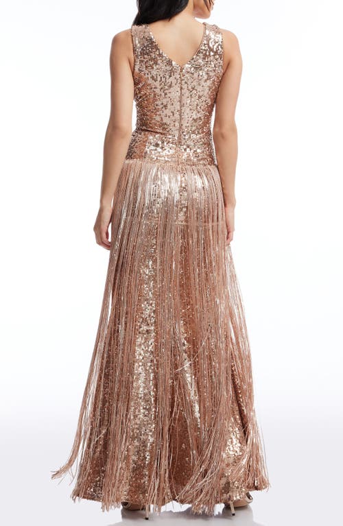DRESS THE POPULATION DRESS THE POPULATION REIGN SEQUIN & METALLIC FRINGE GOWN