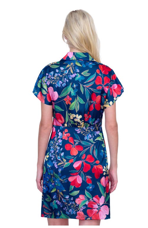 Shop Gottex Garden Dream Button-down Shirt Dress Cover-up In Navy Multi