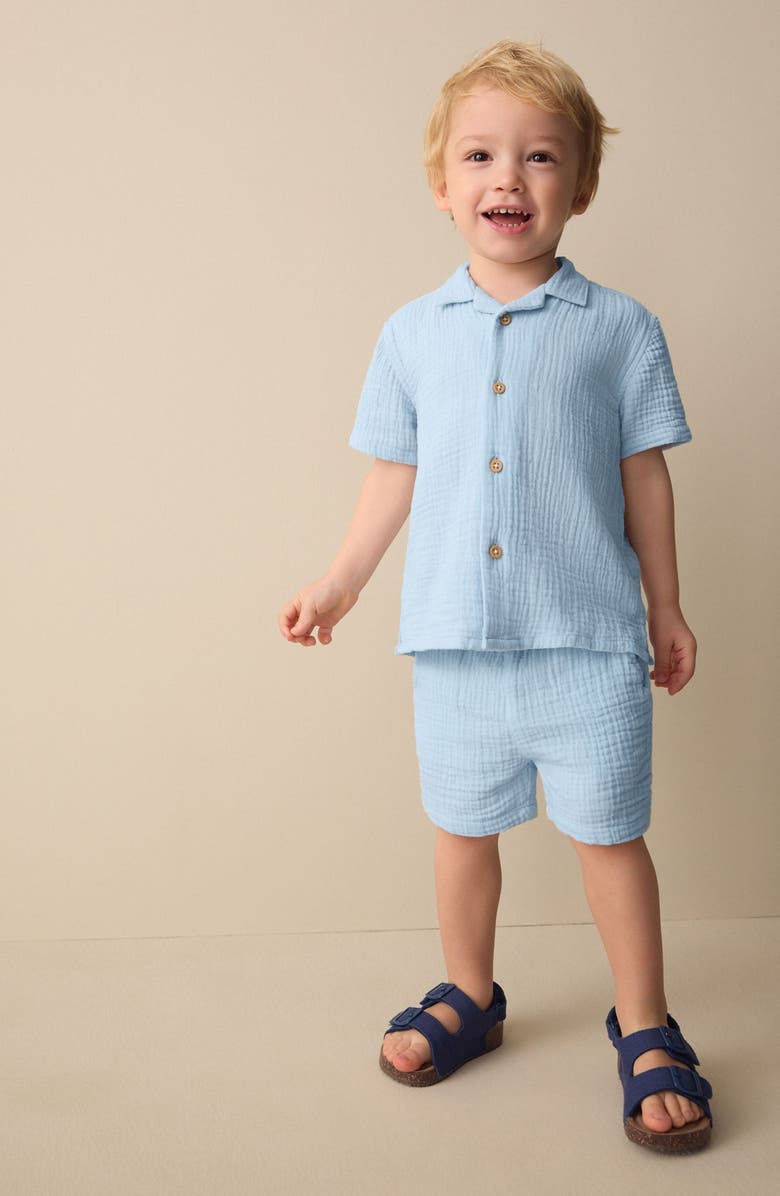 NEXT Kids' Cotton Gauze Button-Up Shirt & Shorts Set, Alternate, color, Blue