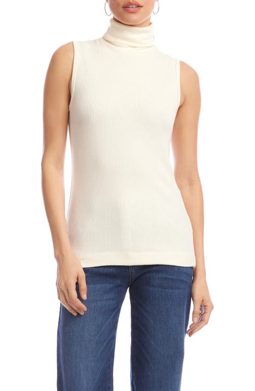 Karen Kane Turtleneck Rib Sleeveless Top In White