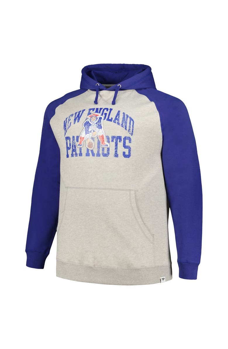 PROFILE Men's Profile Heather Gray/Royal New England Patriots Big & Tall Favorite Arch Throwback Raglan Pullover Hoodie, Alternate, color, 