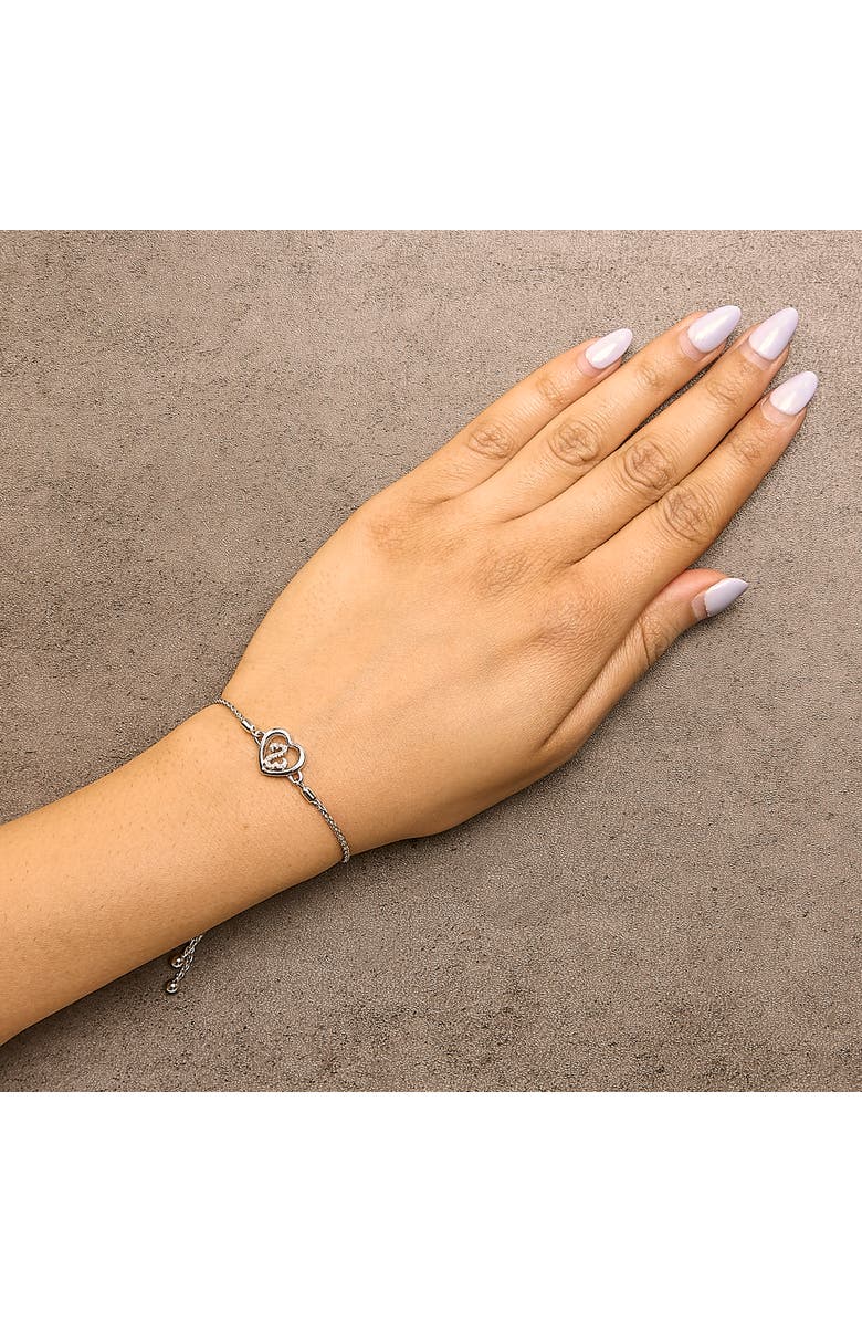 Haus of Brilliance .925 Sterling Silver Diamond Accent Heart Infinity Bolo Adjustable Bracelet, Alternate, color, White