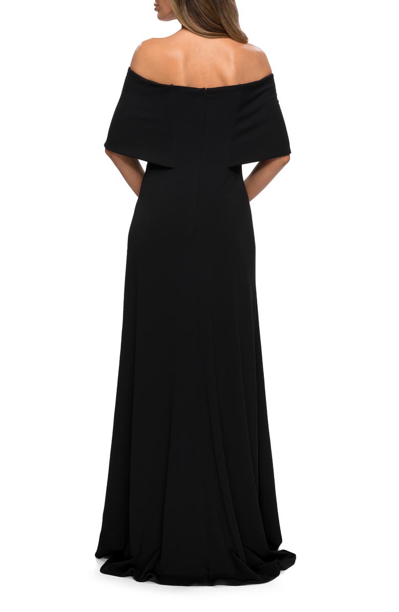 La Femme Off the Shoulder Jersey Gown with Column Skirt, Alternate, color, Black
