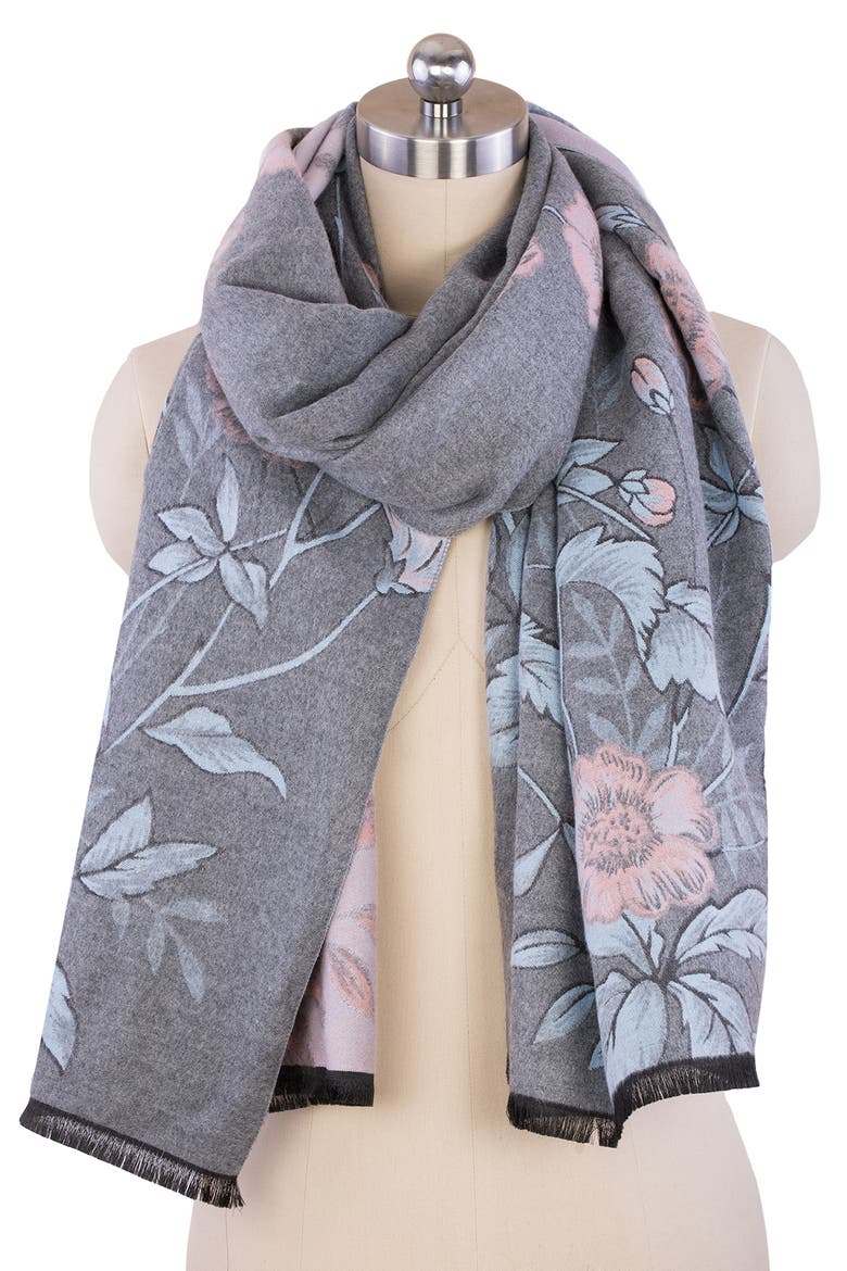 Floral Pattern Reversible Scarf, Alternate, color, GREY