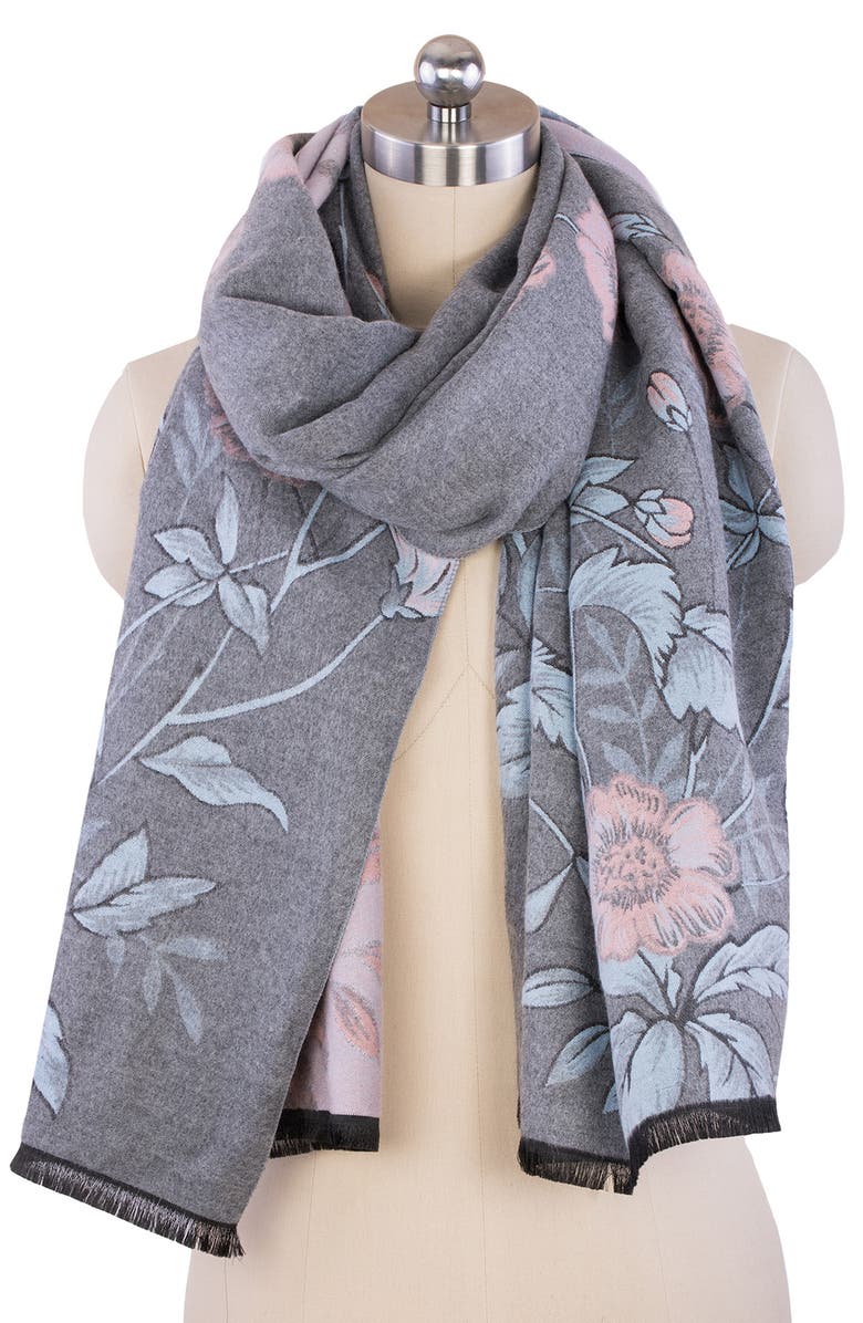 SAACHI Floral Pattern Reversible Scarf, Alternate, color, Grey